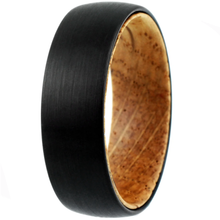 Load image into Gallery viewer, Black Tungten Wedding Band with Whiskey-Barrel Oak Wood - Satin Finish 6mm
