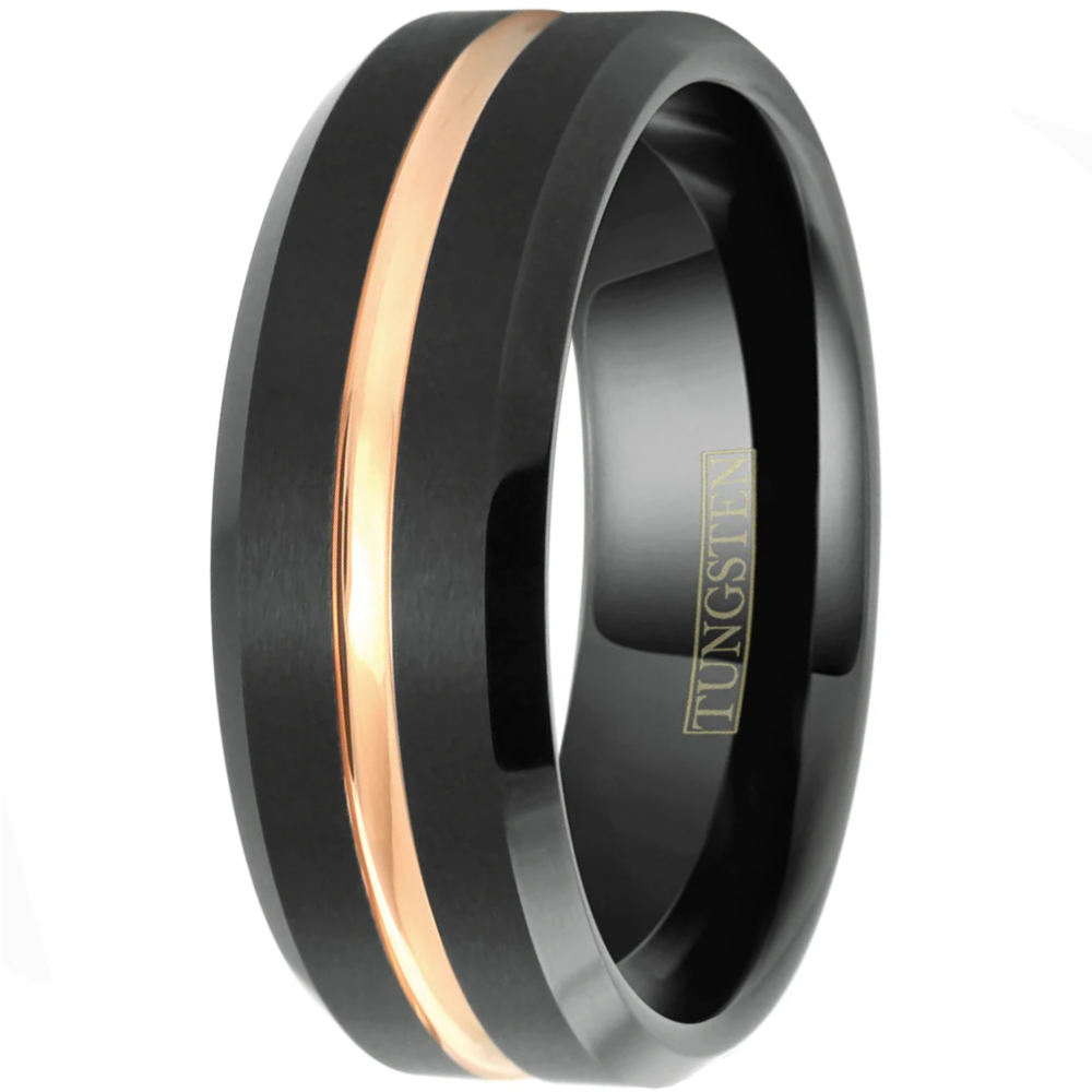 Black and Rose Gold Wedding Band Ring - Tungsten Engagement Band for Men & Women 8mm