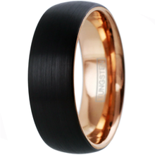 Load image into Gallery viewer, Black and Rose Gold Wedding Band Ring - Tungsten Engagement Band for Men &amp; Women 8mm Satin Finish
