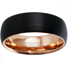 Load image into Gallery viewer, Black and Rose Gold Wedding Band Ring - Tungsten Engagement Band for Men &amp; Women 8mm Satin Finish
