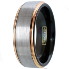 Load image into Gallery viewer, Silver and Rose Gold Wedding Band Ring - Tungsten Engagement Band for Men &amp; Women 8mm

