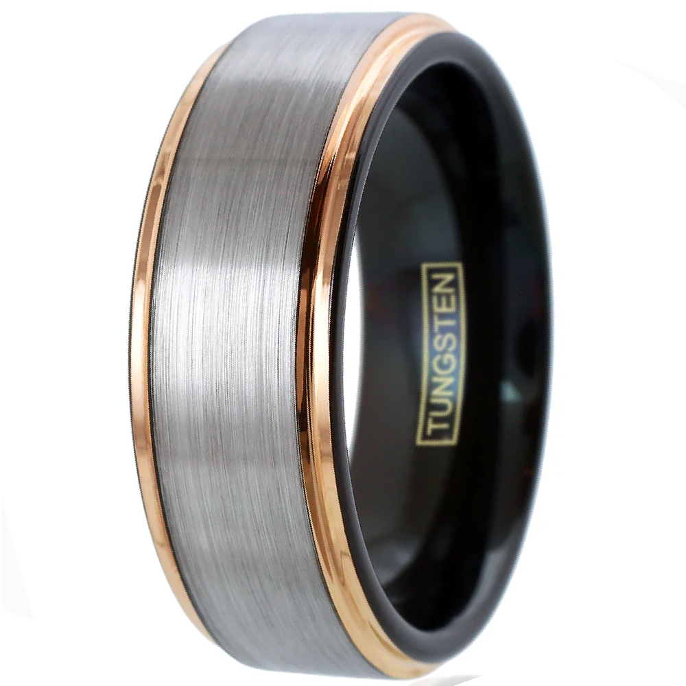 Silver and Rose Gold Wedding Band Ring - Tungsten Engagement Band for Men & Women 8mm