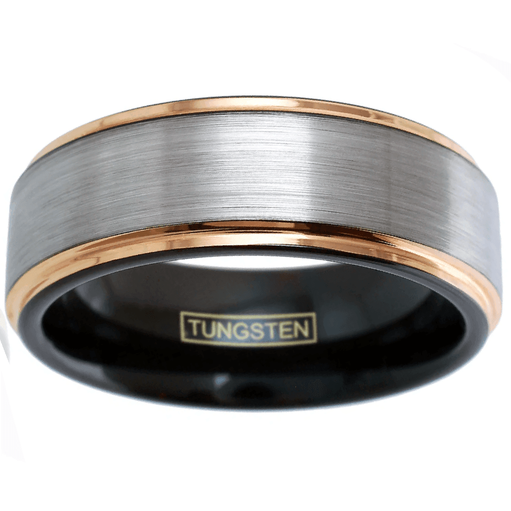 Silver and Rose Gold Wedding Band Ring - Tungsten Engagement Band for Men & Women 6mm - Jewelry Store by Erik Rayo