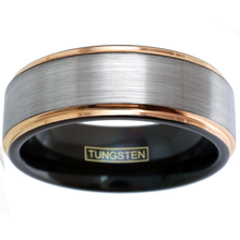 Load image into Gallery viewer, Silver and Rose Gold Wedding Band Ring - Tungsten Engagement Band for Men &amp; Women 8mm
