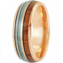 Load image into Gallery viewer, Rose Gold and Turquoise Wedding Band Ring - Tungsten Engagement Band for Men &amp; Women 6mm with Deer Antler
