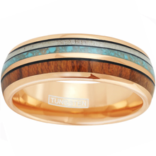 Load image into Gallery viewer, Rose Gold and Turquoise Wedding Band Ring - Tungsten Engagement Band for Men &amp; Women 6mm with Deer Antler
