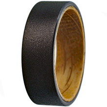 Load image into Gallery viewer, Black Tungten Wedding Band with Whiskey-Barrel Oak Wood - Sandlast Finish 8mm
