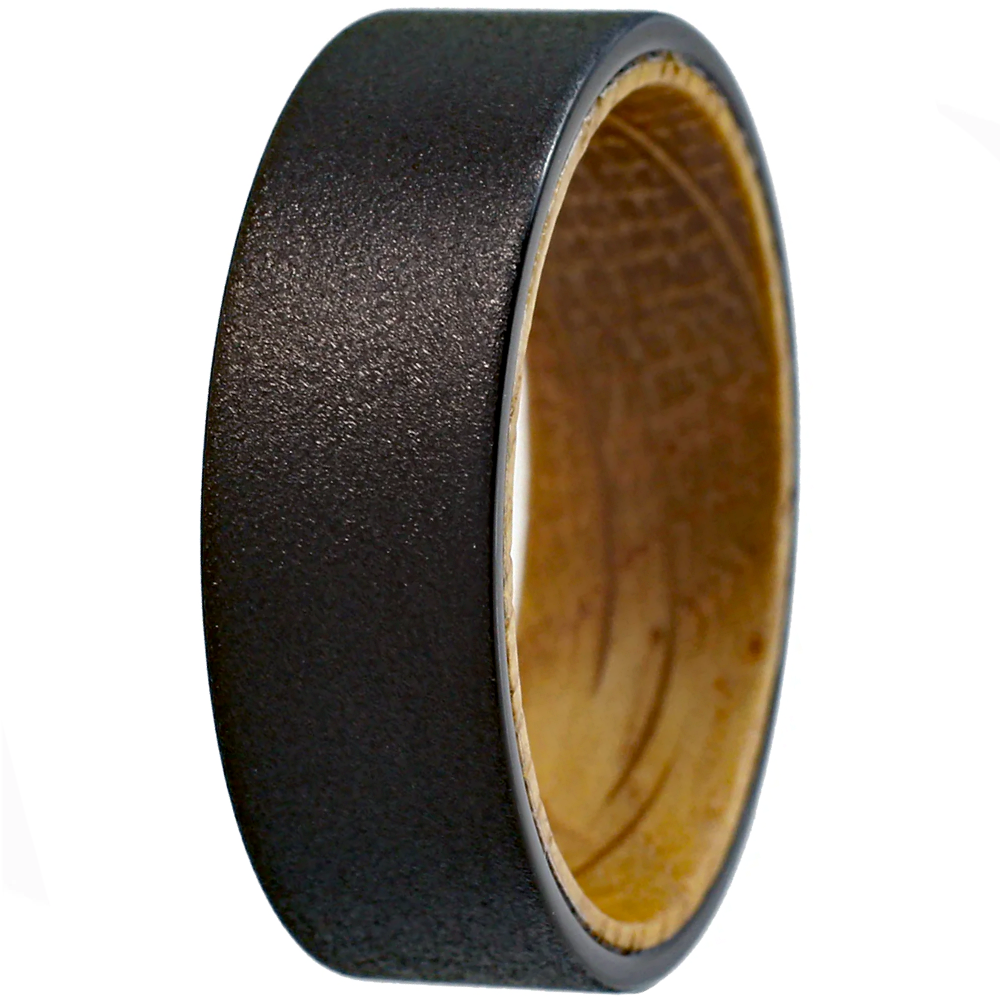 Black Tungten Wedding Band with Whiskey-Barrel Oak Wood - Sandlast Finish 8mm