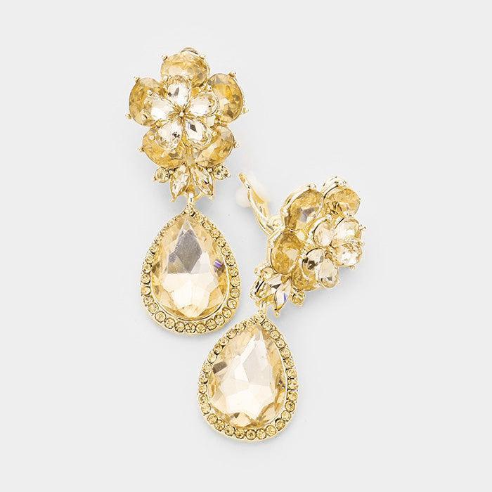Flower Glass Crystal Teardrop Dangle Clip on Earrings - Jewelry Store by Erik Rayo