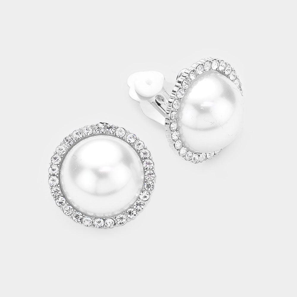 Rhinestone Trim Pearl Clip on Earrings - Jewelry Store by Erik Rayo