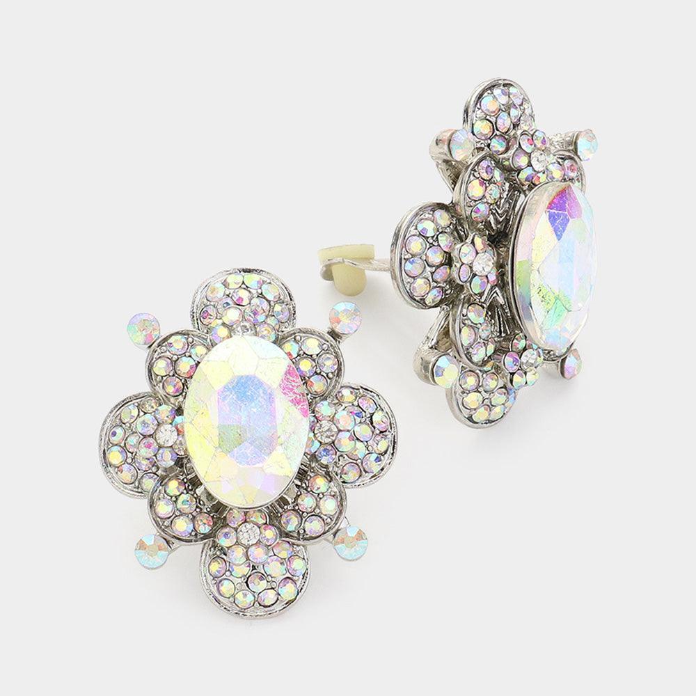 Floral Rhinestone Clip On Earrings - Jewelry Store by Erik Rayo