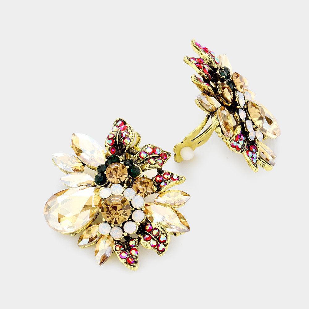 Floral Multi Stone Clip on Evening Earrings - Jewelry Store by Erik Rayo