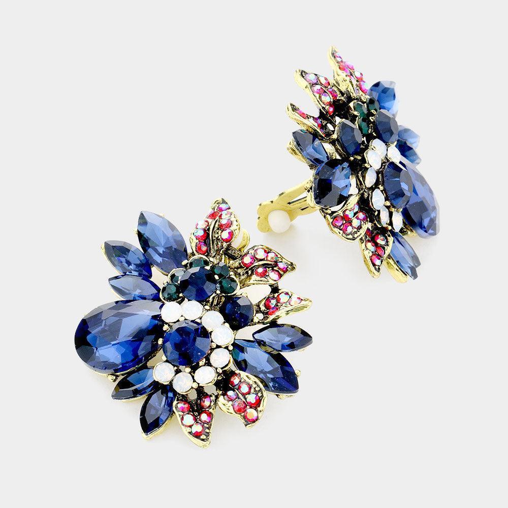 Floral Multi Stone Clip on Evening Earrings - Jewelry Store by Erik Rayo