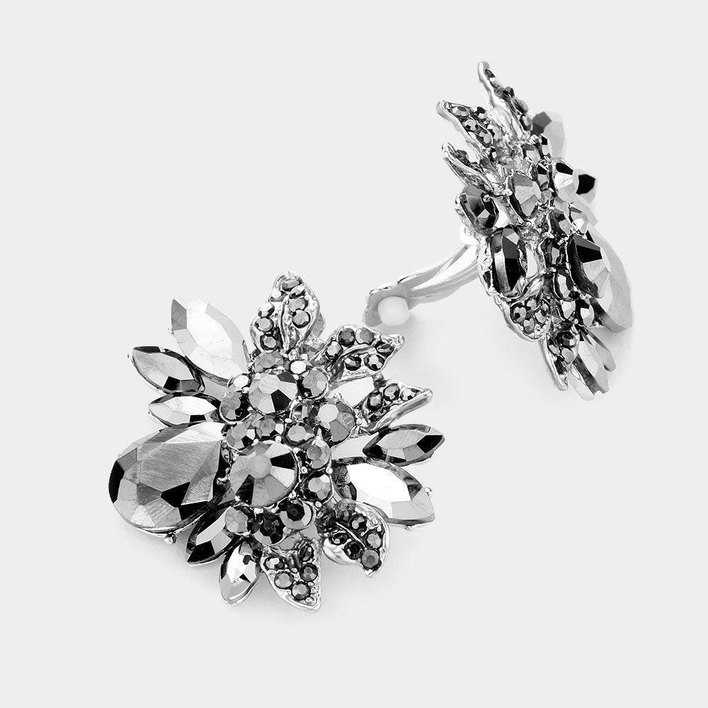Floral Multi Stone Clip on Evening Earrings - Jewelry Store by Erik Rayo