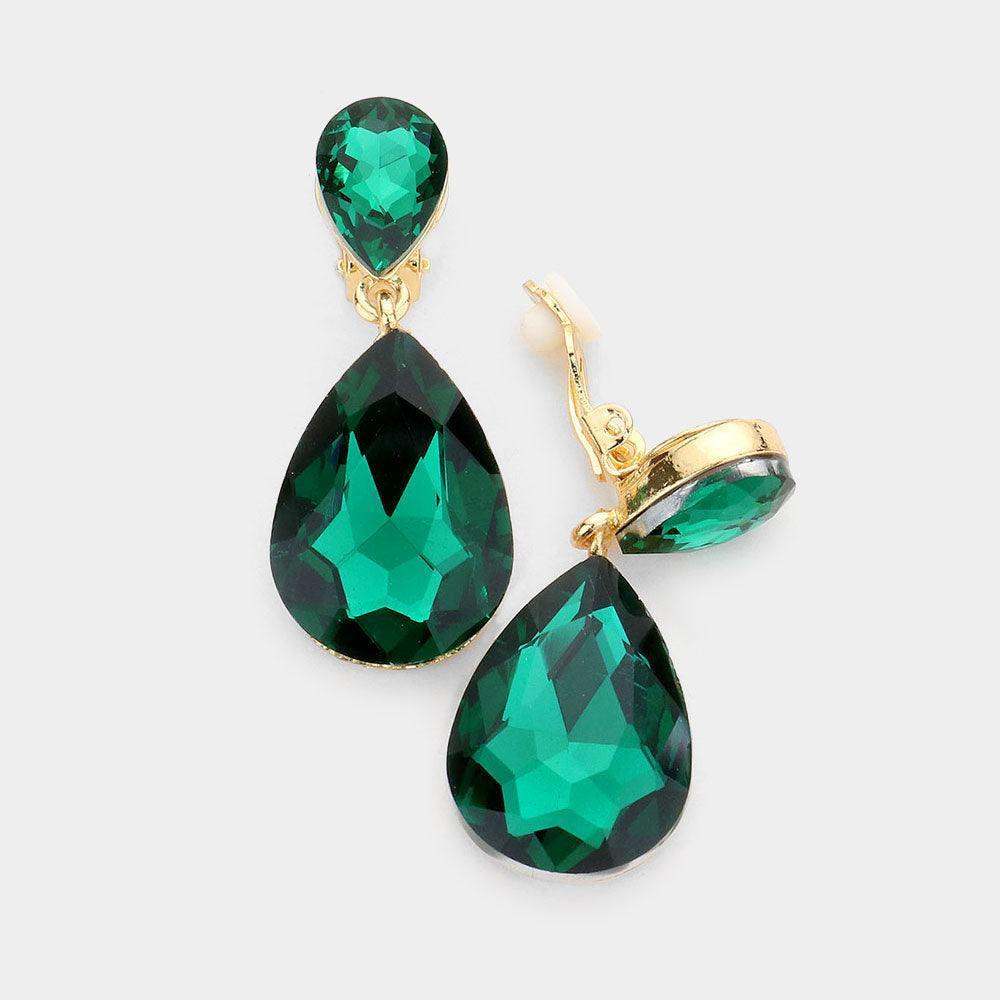 Double Teardrop Stone Link Clip on Evening Earrings - Jewelry Store by Erik Rayo