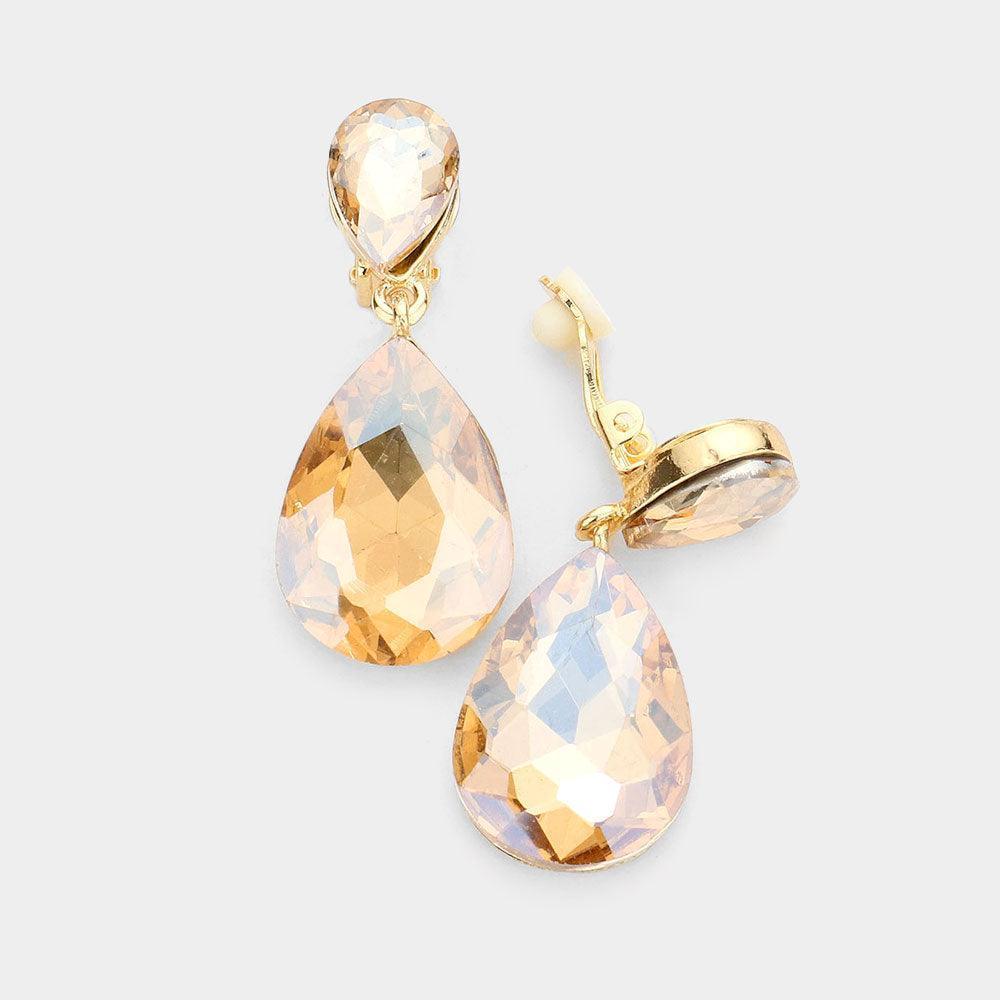 Double Teardrop Stone Link Clip on Evening Earrings - Jewelry Store by Erik Rayo
