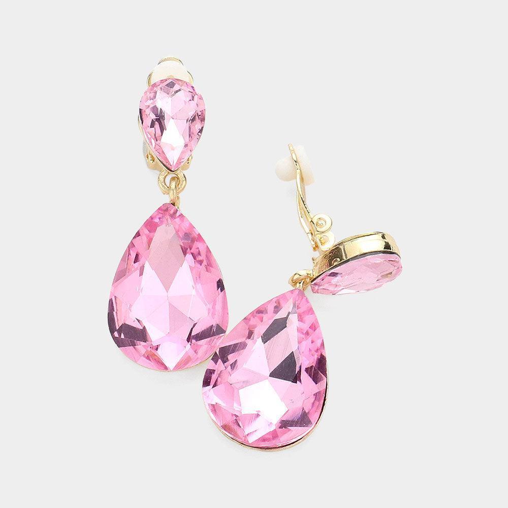 Double Teardrop Stone Link Clip on Evening Earrings - Jewelry Store by Erik Rayo