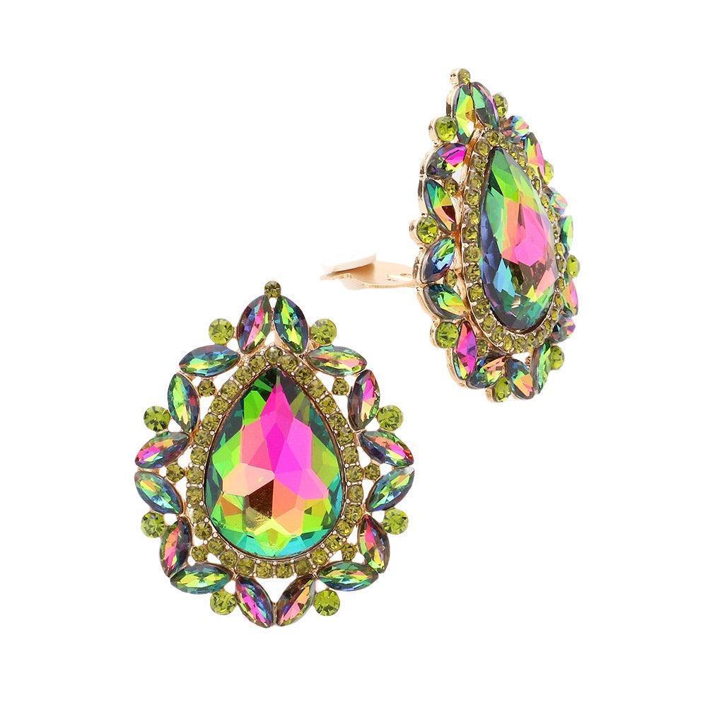 Teardrop Stone Accented Clip on Evening Earrings - Jewelry Store by Erik Rayo