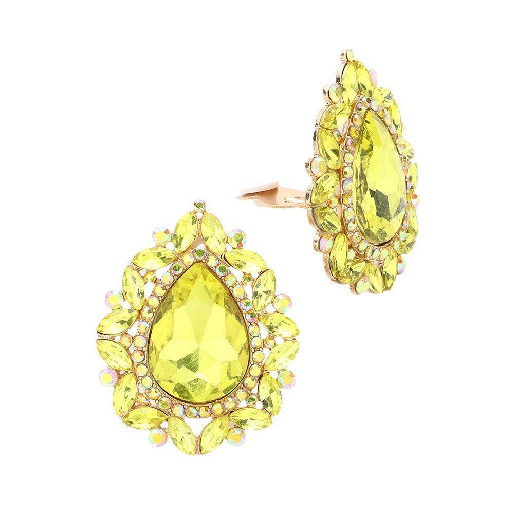 Yellow Teardrop Stone Accented Clip on Evening Earrings - Jewelry Store by Erik Rayo