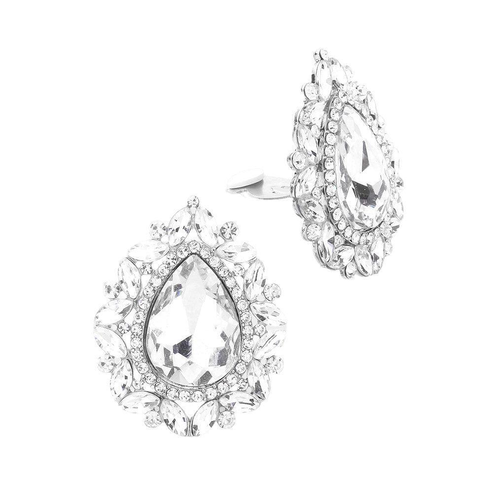 Teardrop Stone Accented Clip on Evening Earrings - Jewelry Store by Erik Rayo