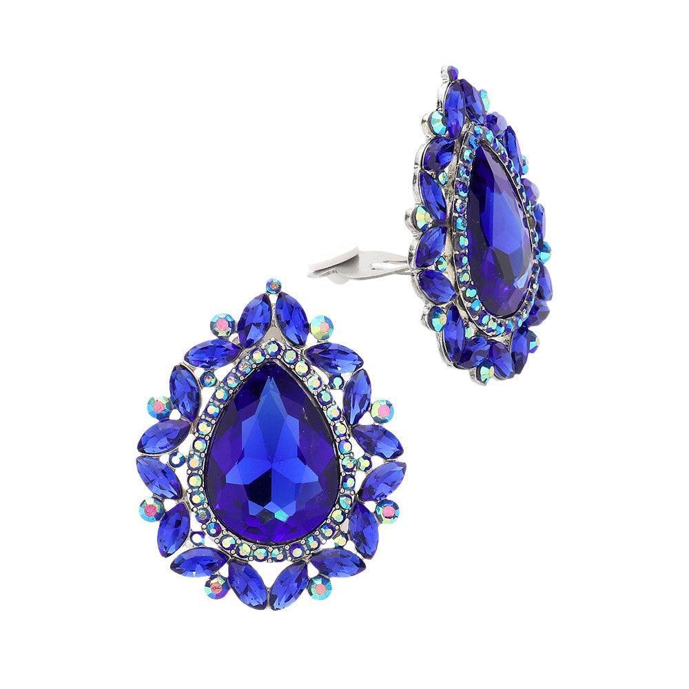 Blue Teardrop Stone Accented Clip on Evening Earrings - Jewelry Store by Erik Rayo