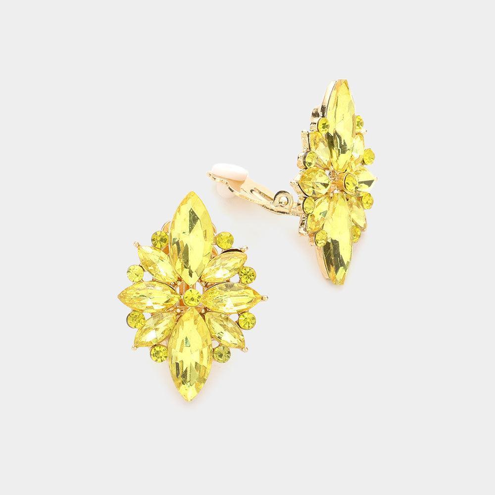 Yellow Marquise Round Stone Cluster Clip on Evening Earrings - Jewelry Store by Erik Rayo