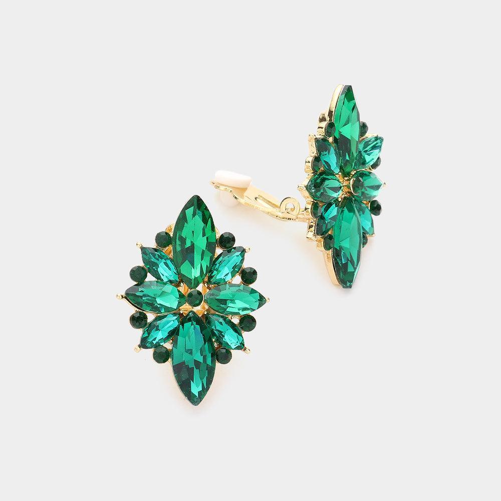 Marquise Round Stone Cluster Clip on Evening Earrings - Jewelry Store by Erik Rayo