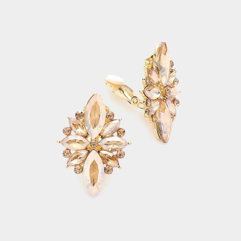Marquise Round Stone Cluster Clip on Evening Earrings - Jewelry Store by Erik Rayo