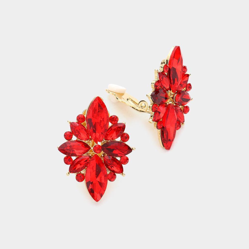 Marquise Round Stone Cluster Clip on Evening Earrings - Jewelry Store by Erik Rayo