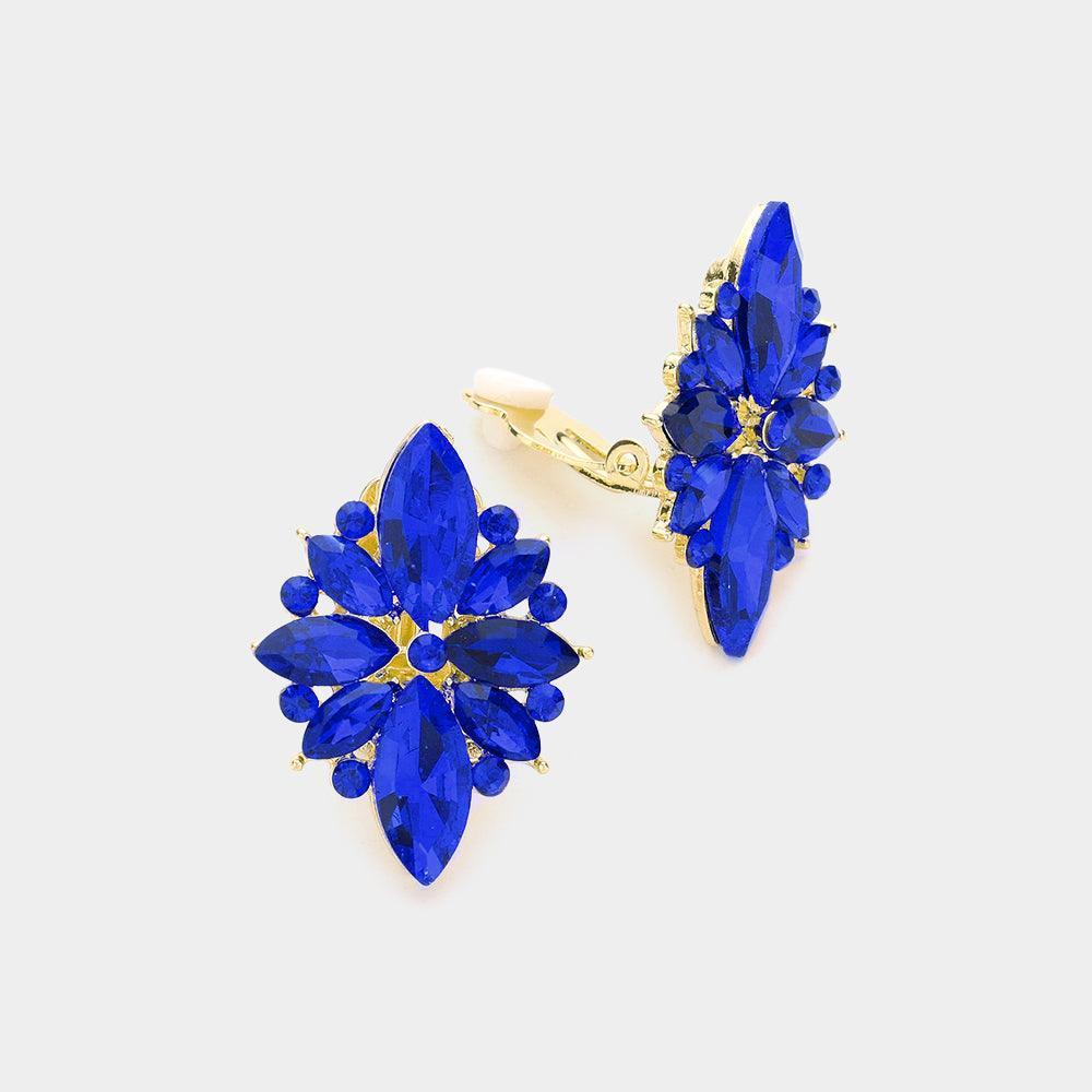 Marquise Round Stone Cluster Clip on Evening Earrings - Jewelry Store by Erik Rayo