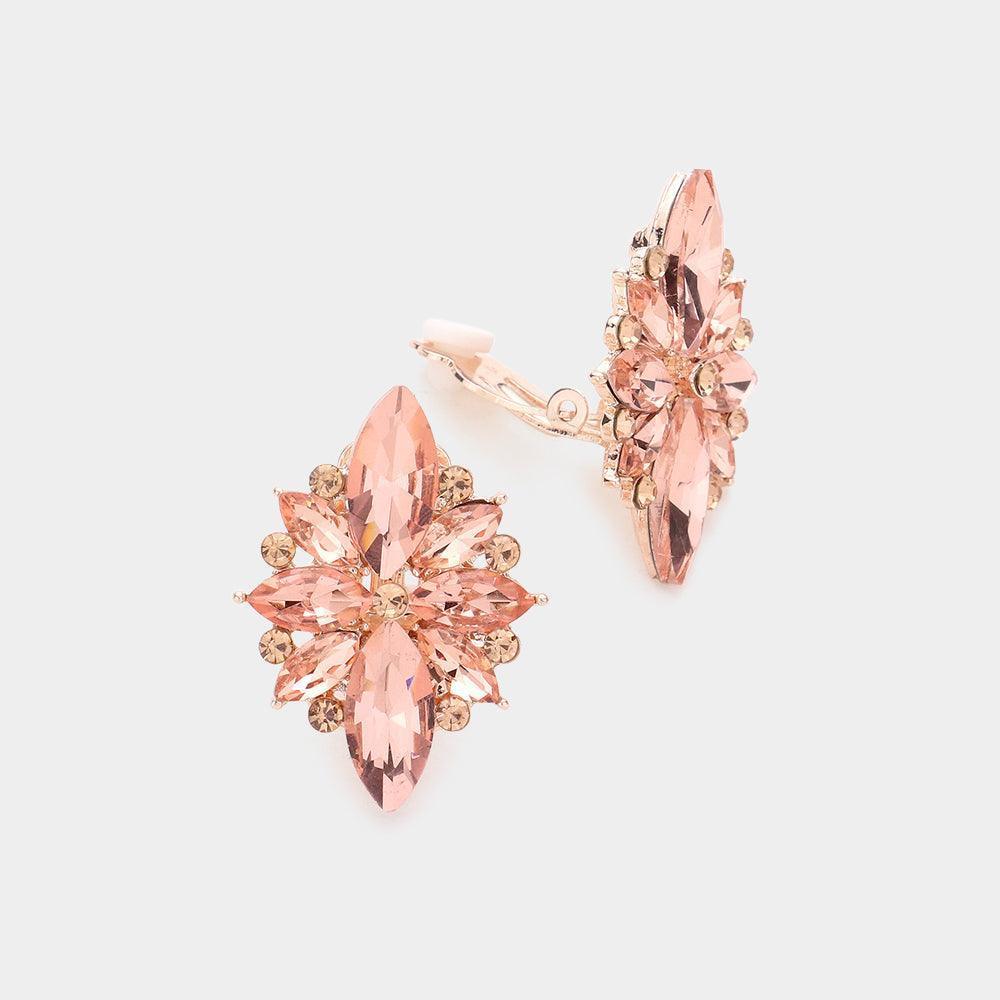 Peach Marquise Round Stone Cluster Clip on Evening Earrings - Jewelry Store by Erik Rayo