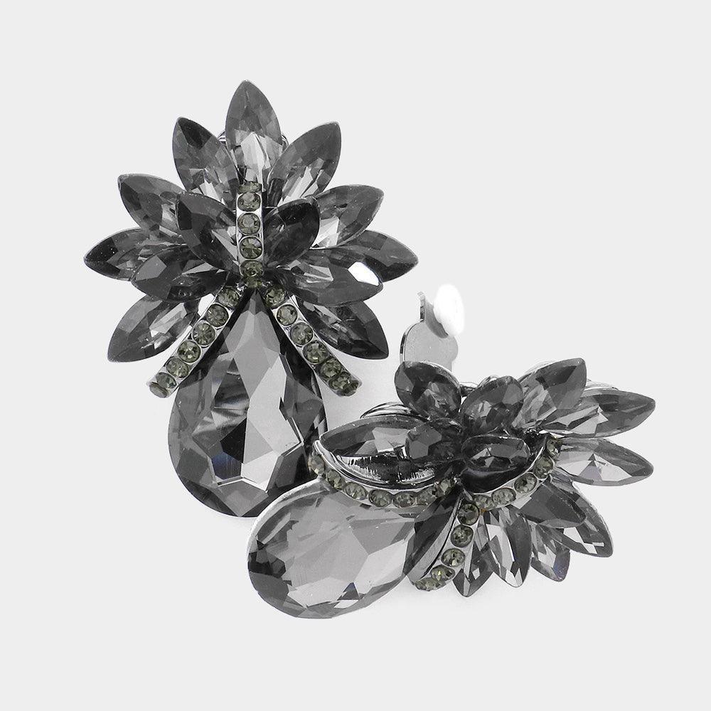 Black Teardrop Stone Accented Clip on Evening Earrings - Jewelry Store by Erik Rayo
