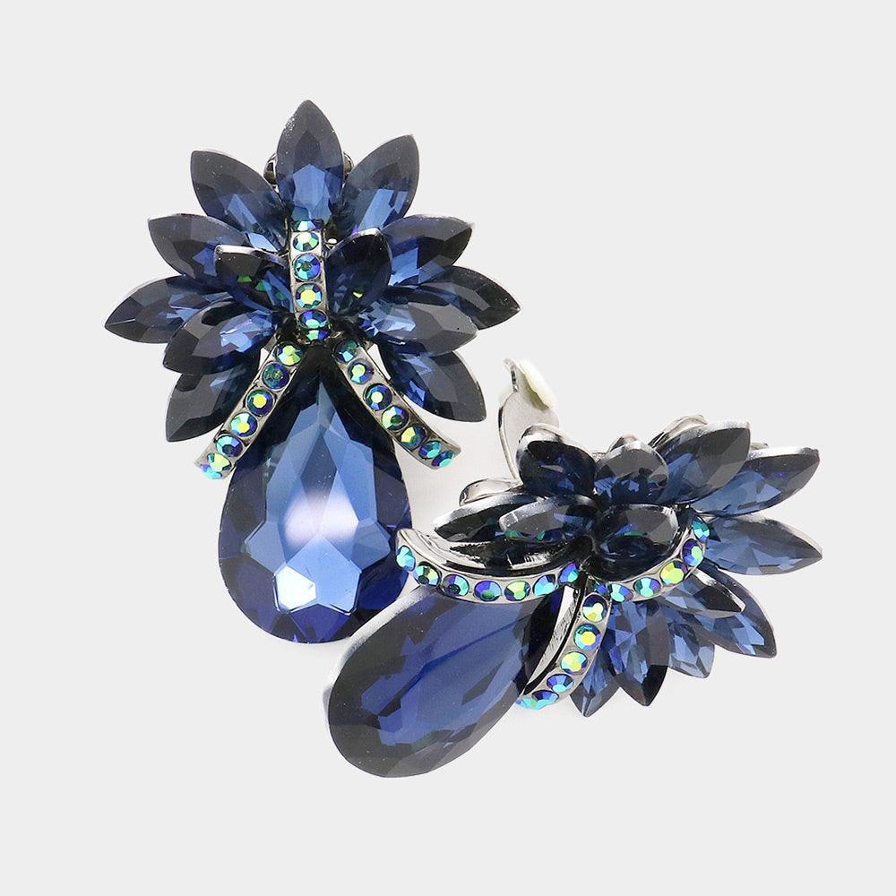 Blue Teardrop Stone Accented Clip on Evening Earrings - Jewelry Store by Erik Rayo