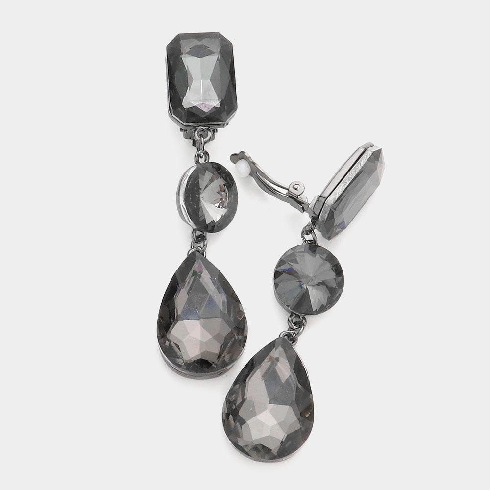 Black Triple glass crystal clip on earrings - Jewelry Store by Erik Rayo