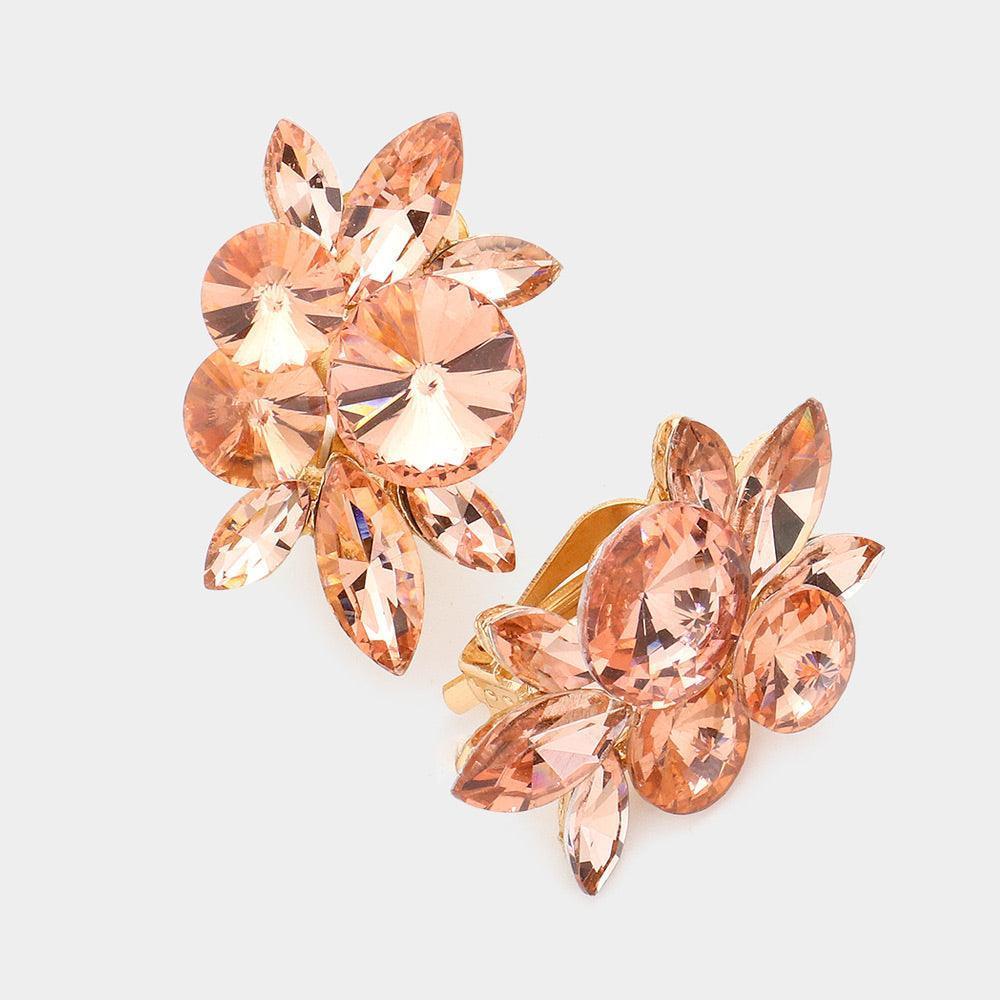 Peach Round Marquise Stone Cluster Clip on Evening Earrings - Jewelry Store by Erik Rayo