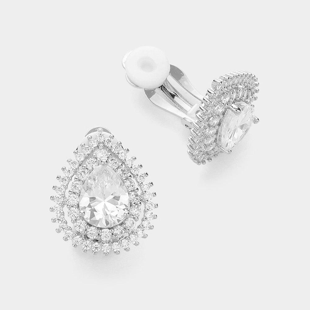 CZ Teardrop Stone Cluster Clip On Earrings - Jewelry Store by Erik Rayo