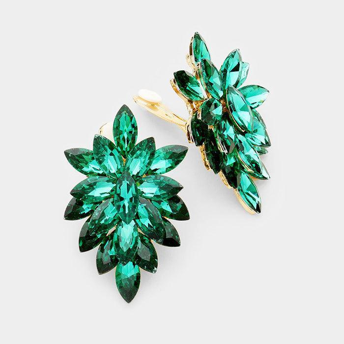 Oval Crystal Cluster Clip on Evening Earrings - Jewelry Store by Erik Rayo