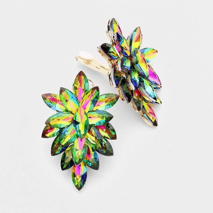 Oval Crystal Cluster Clip on Evening Earrings - Jewelry Store by Erik Rayo