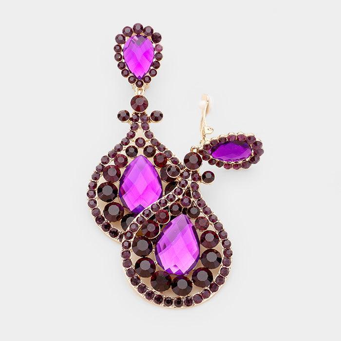 Purple Crystal Pave Trimmed Teardrop Clip On Earrings - Jewelry Store by Erik Rayo