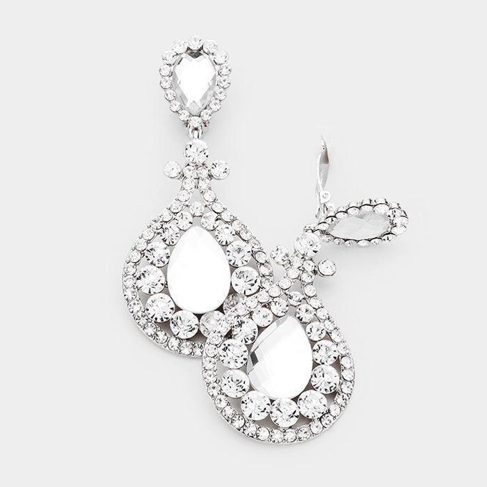 Clear Crystal Pave Trimmed Teardrop Clip On Earrings - Jewelry Store by Erik Rayo