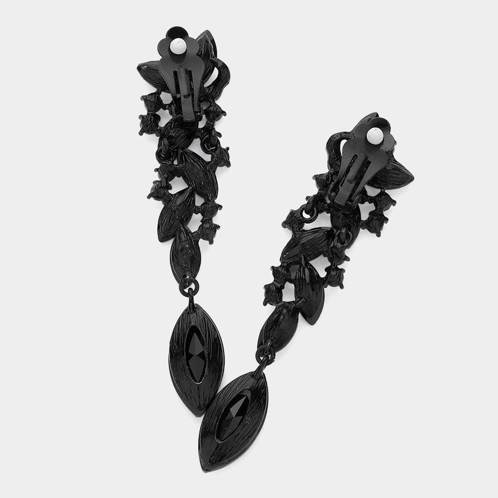 Black Marquise Crystal Drop Clip On Earrings - Jewelry Store by Erik Rayo