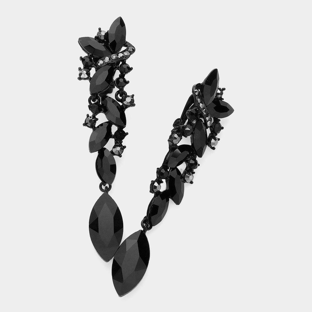 Black Marquise Crystal Drop Clip On Earrings - Jewelry Store by Erik Rayo