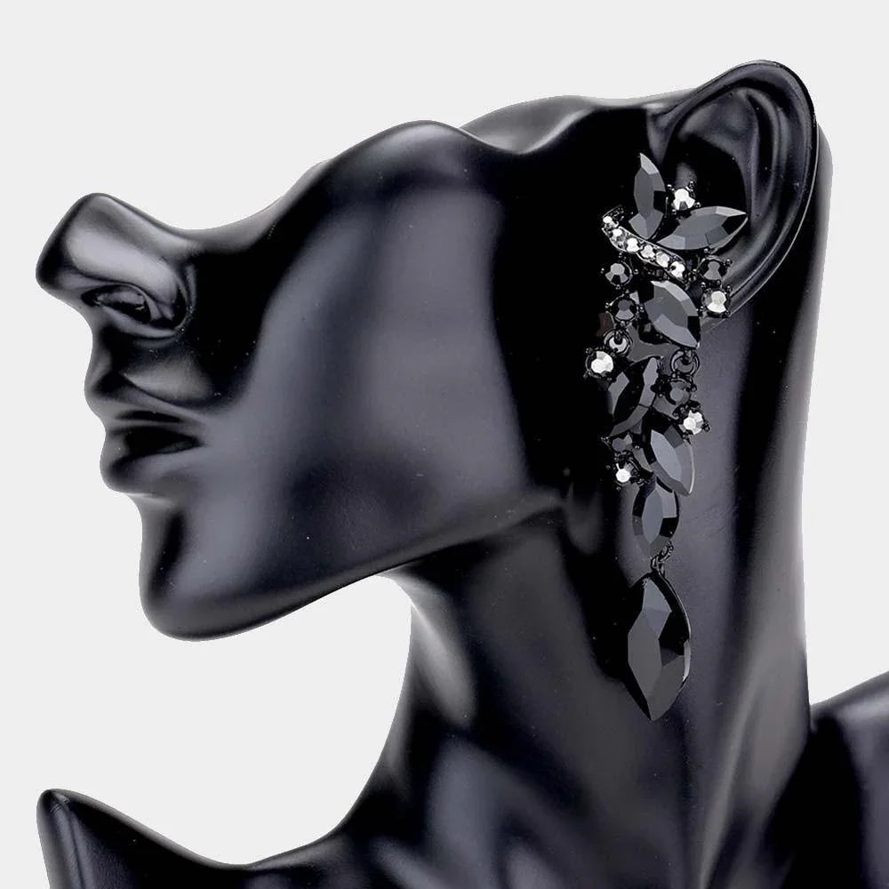 Black Marquise Crystal Drop Clip On Earrings - Jewelry Store by Erik Rayo