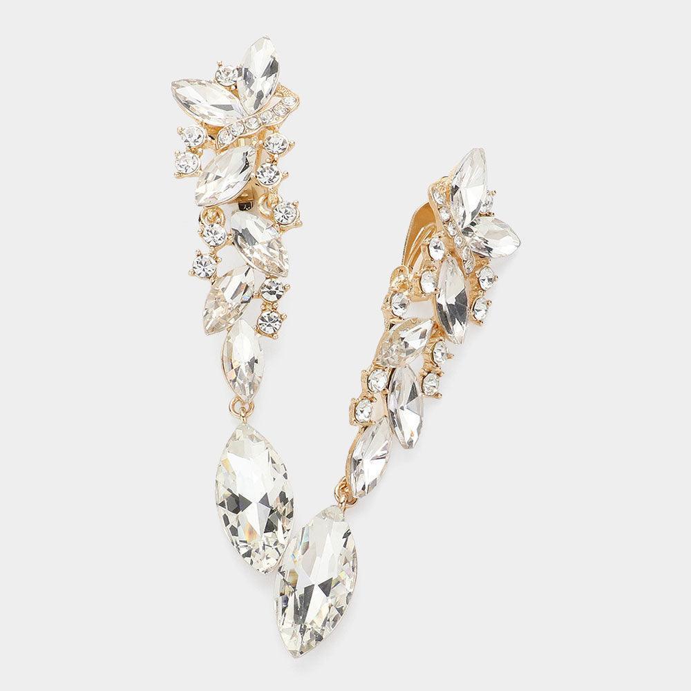 Clear Marquise Crystal Drop Clip On Earrings - Jewelry Store by Erik Rayo
