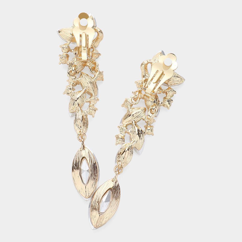 Blue Marquise Crystal Drop Clip On Earrings - Jewelry Store by Erik Rayo
