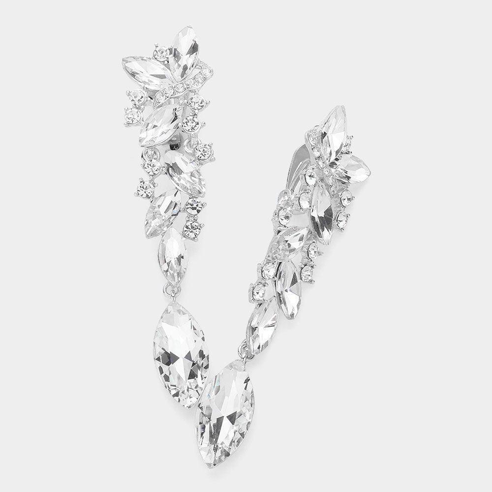 Clear Marquise Crystal Drop Clip On Earrings - Jewelry Store by Erik Rayo