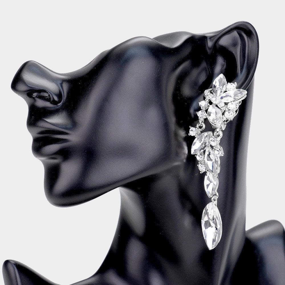 Clear Marquise Crystal Drop Clip On Earrings - Jewelry Store by Erik Rayo