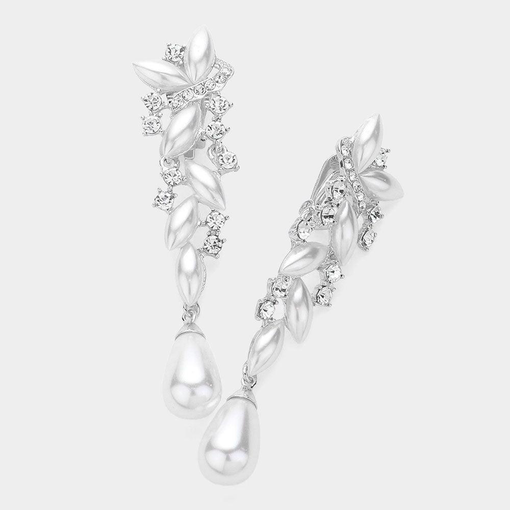 Clear Pearl Crystal Drop Clip On Earrings - Jewelry Store by Erik Rayo