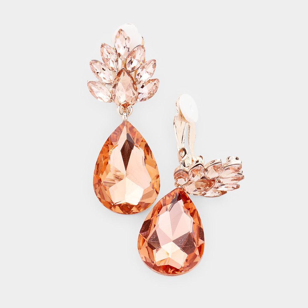 Rose Gold Teardrop Crystal Evening Clip On Earrings - Jewelry Store by Erik Rayo
