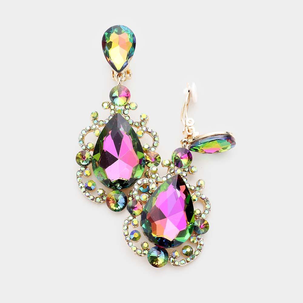 Teardrop Crystal Dangle Evening Clip on Earrings - Jewelry Store by Erik Rayo